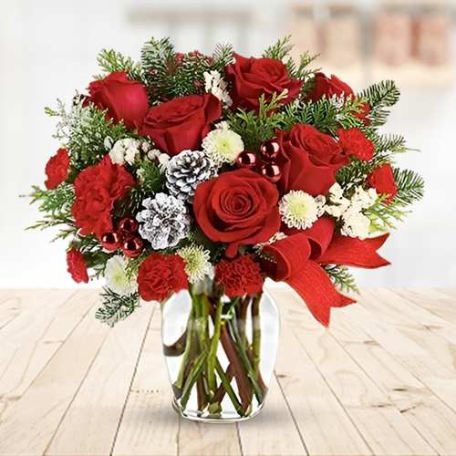 - Festive Roses & Carnations Arrangement