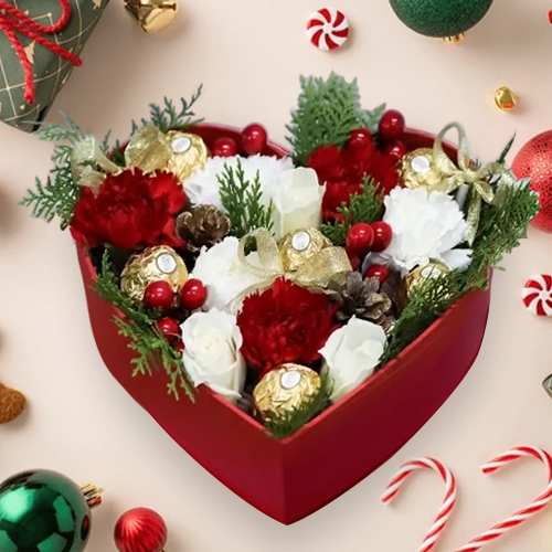 - Christmas Heart Arrangement With Flowers & Ferrero Rocher