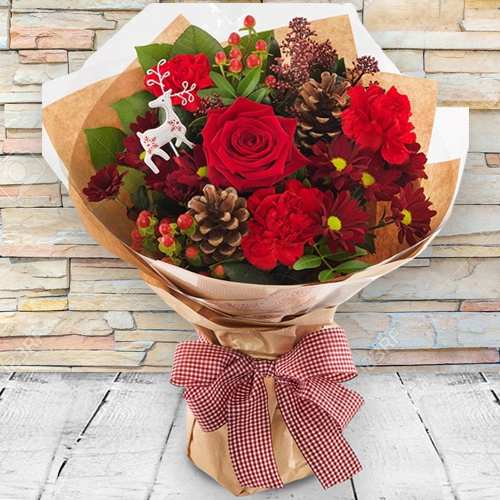 Holiday Wishes Red Bouquet-Festive Red Flower Bouquet Delivery