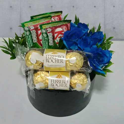 Blue Rose And Chocolate Gift For Valentines Day