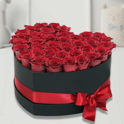 Romantic Red Roses In Heart-Shaped Box