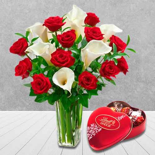 Vday Rose And Calla Lily With Lindt Chocolate