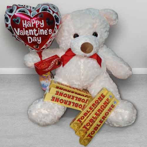 Send Valentine Teddy Bear & Chocolate Gift Combo